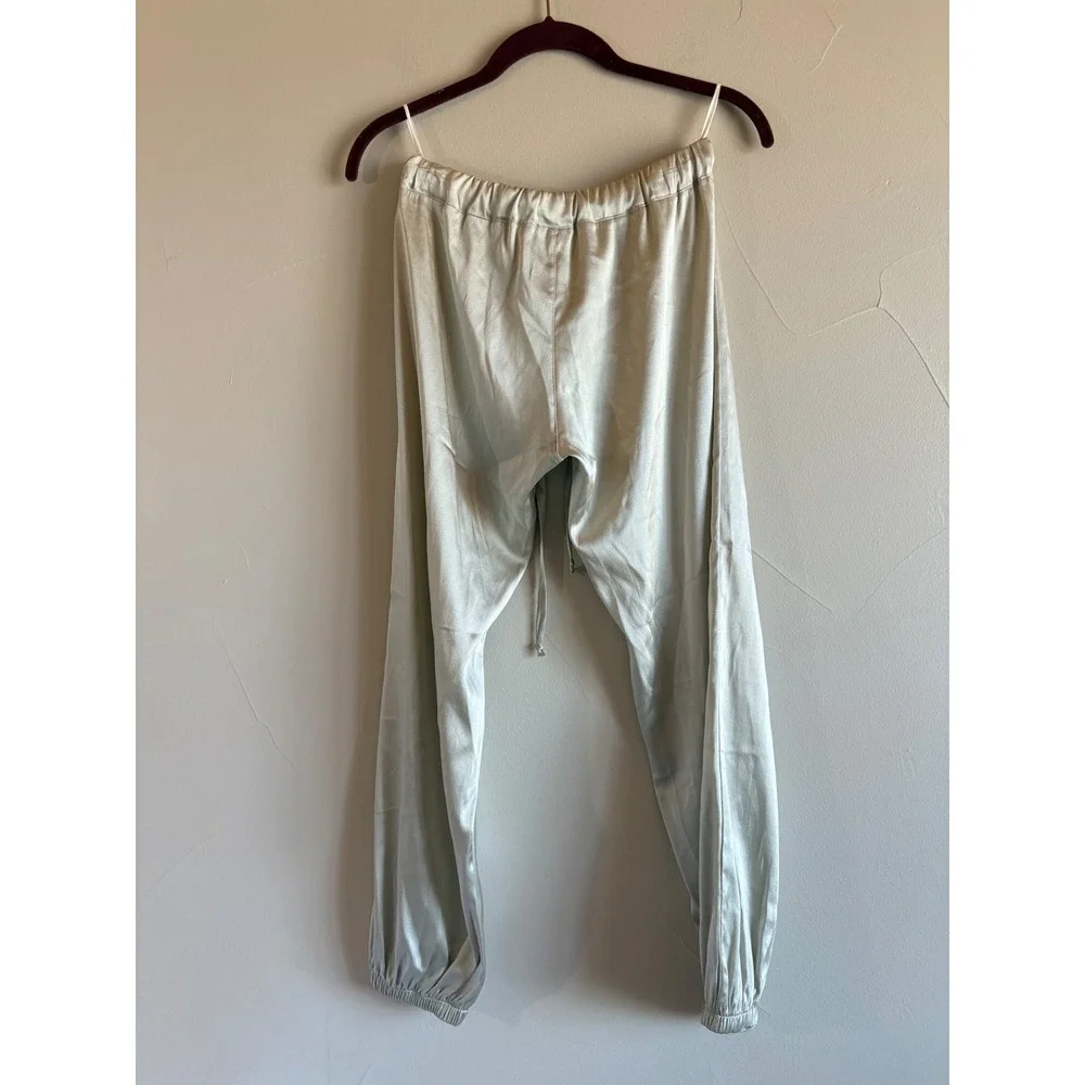 Maggie Ward 100% Washable Silk Jogger Lounge Capri Pants Champagne Silver Small